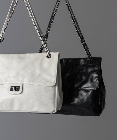 【 ３color 】２WAY チェーンフェイクレザーフラップショルダーバッグ ／ 2WAY chain fake leather flap shoulder bag