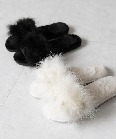 【 MINAMIさん着用 】フェザーファールームシューズ ／ feather fur room shoes