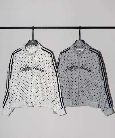 レタリングロゴ刺繍ドットラインオーバースウェットブルゾン ／ lettering logo embroidery dot line over sweat blouson