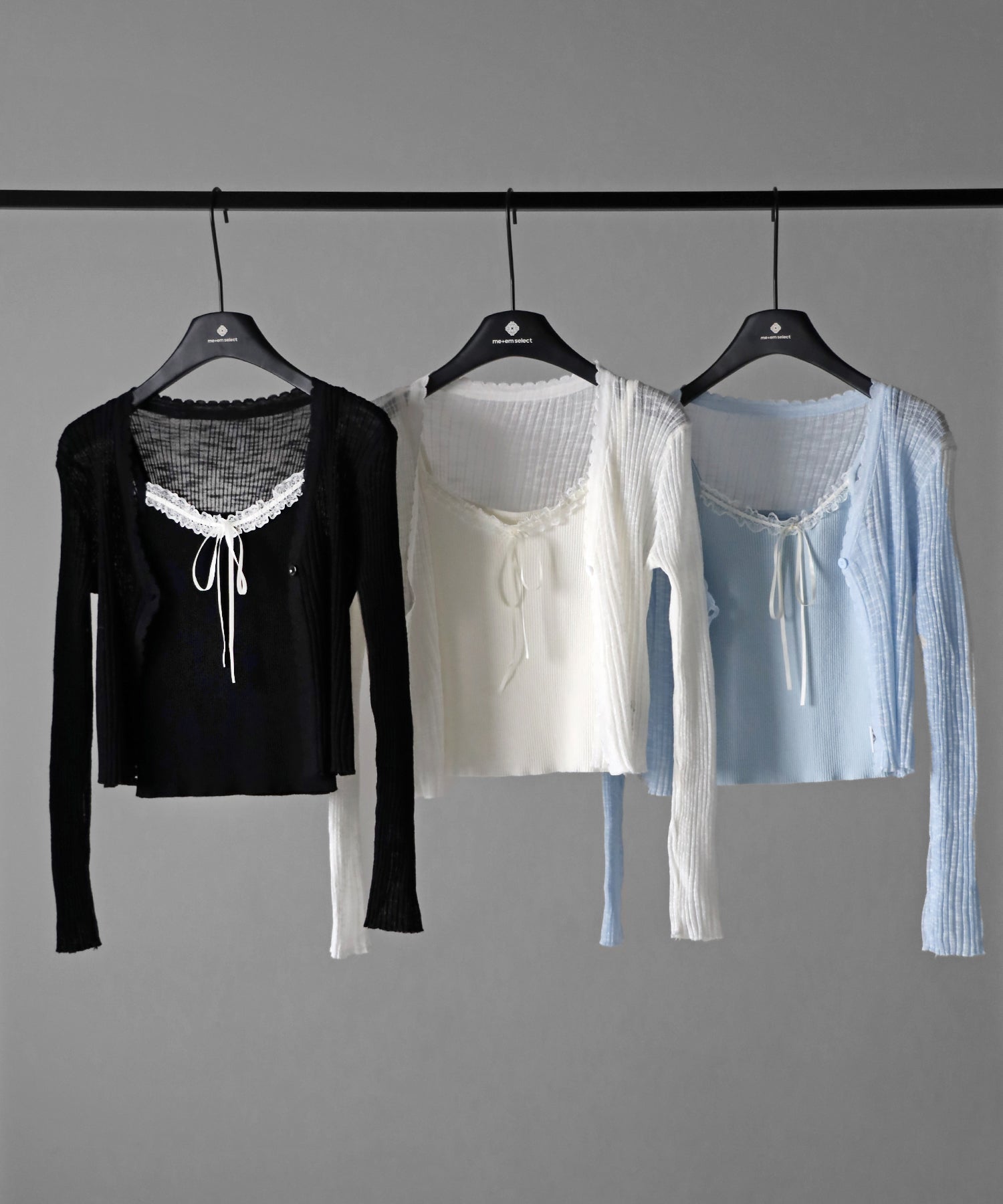 【 ２点セット 】レースリボンニットキャミソール ＋ シアーリブニットカーディガン ／ lace ribbon knit camisole ＋ sheer lib knit cardigan