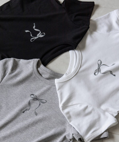 【 ４color 】ミニリボンショートちびＴシャツ ／mini ribbon short chibi Tee