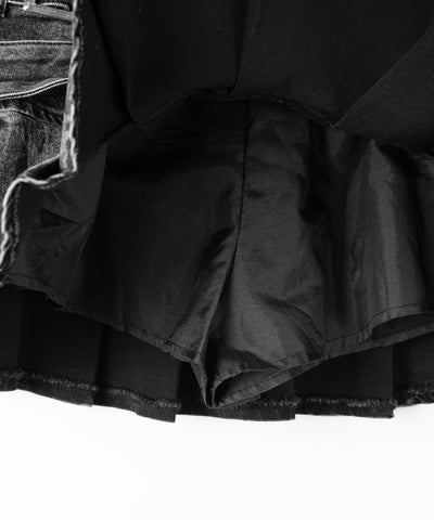 【 インパン裏地付 】ダブルベルトヴィンテージデニムプリーツミニスカート ／ double belt vintage denim pleats mini skirt