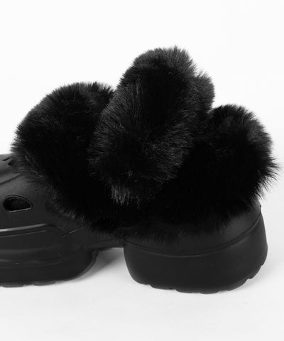 フェイクファー厚底クロッグサンダル ／ Fake fur platform clog sandals