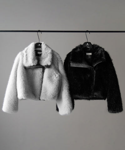 【 ２WAY 】ジップアップレザードッキングフェイクファーコート ／ zip up leather docking fake fur coat