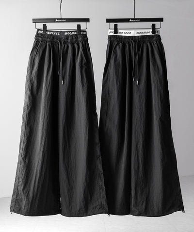 【 ２color ／ 裾絞り可能 】ウエストロゴナイロンライクワッシャーワイドパンツ ／ waist logo nylon-like washer wide pants