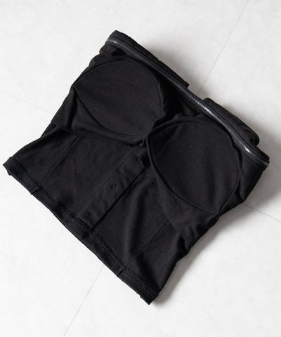 【 2点セット 】フロントボタンベアトップ ＋ クロップドカットソーカーディガン SET ／ front button bare top + cropped cutsaw cardigan SET