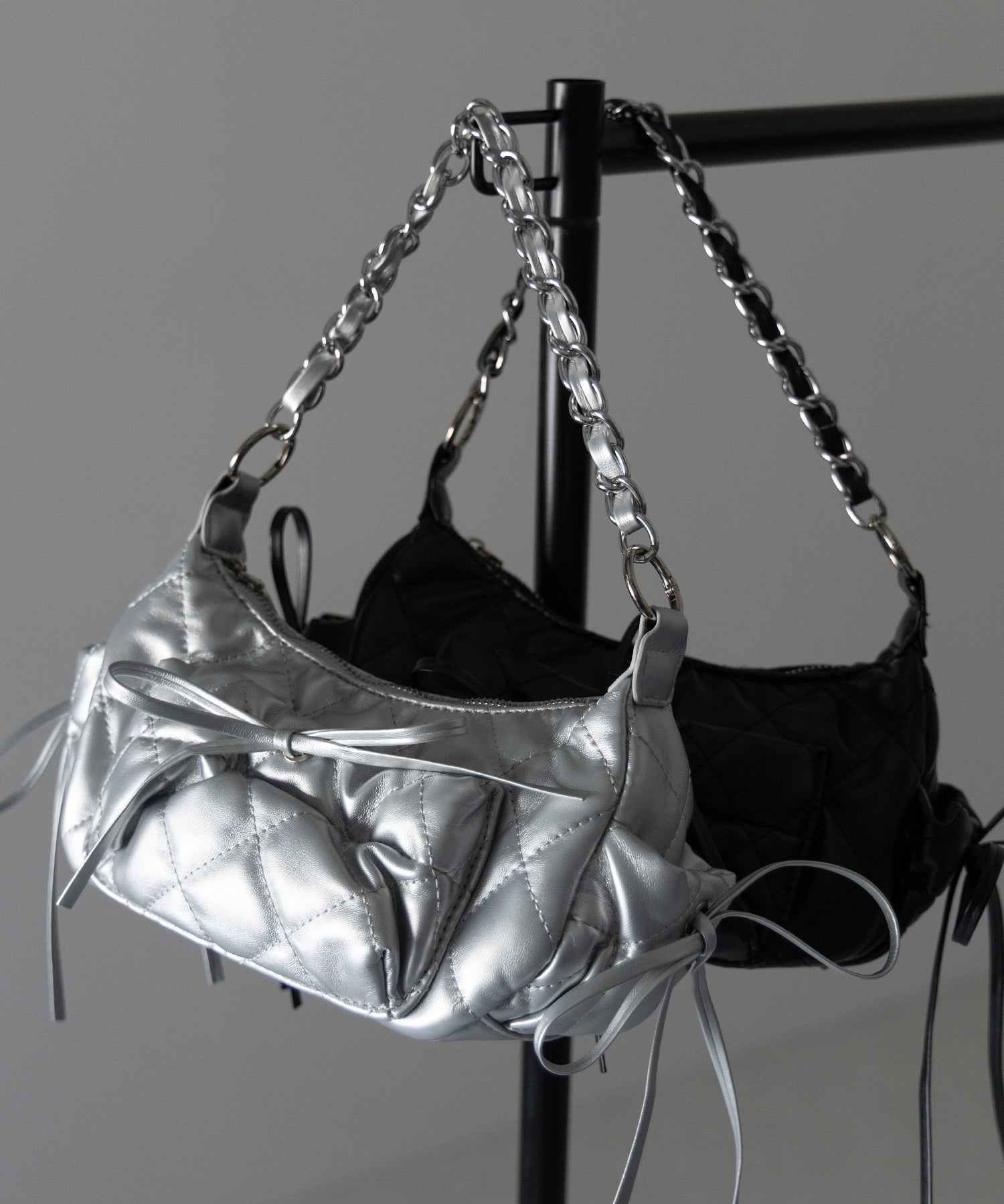 【 ３color ／２WAY 】ストラップリボンキルティングチェーンショルダーバッグ ／ strap ribbon quilted chain shoulder bag