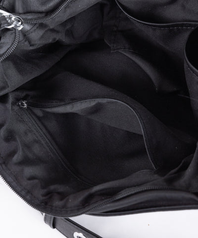 【 A4収納可 】ミニポーチ付きスタッズベルトヴィンテージフェイクレザーショルダーバッグ ／ mini poach SET studs belt vintage fake leather shoulder bag