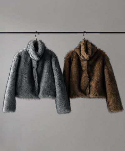スタンドカラーミックスファーショートコート ／ stand-collar mix fur short coat