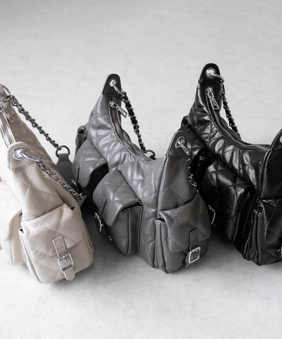 【 ２WAY 】アウトポケットキルティングチェーンショルダーバッグ ／ 2WAY out pocket quilting chain shoulder bag