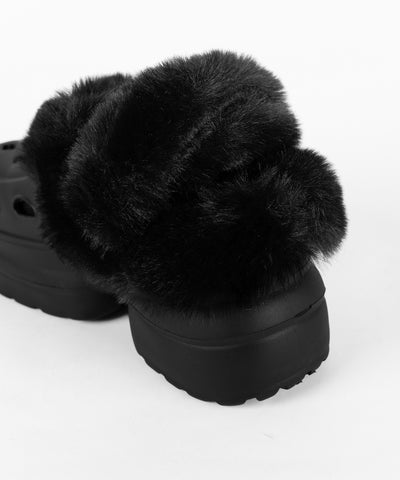 フェイクファー厚底クロッグサンダル ／ Fake fur platform clog sandals