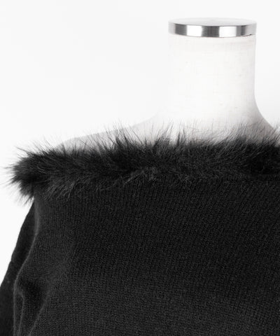 【 ニットセットアップ 】フェイクファーワンショルオーバーニット ＋ ニットショートパンツ SET ／ fake fur one-shoulder over knit + knit short pants SET