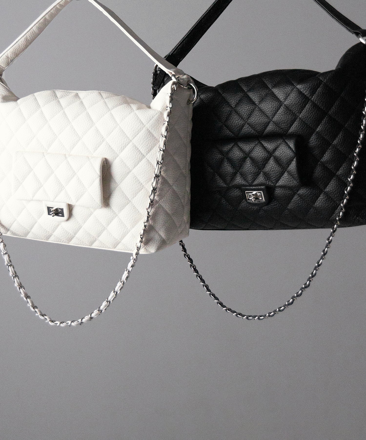 【 ショルダーストラップ付き２WAY 】キルティングスクエアトートショルダーバッグ / quilted square tote shoulder bag