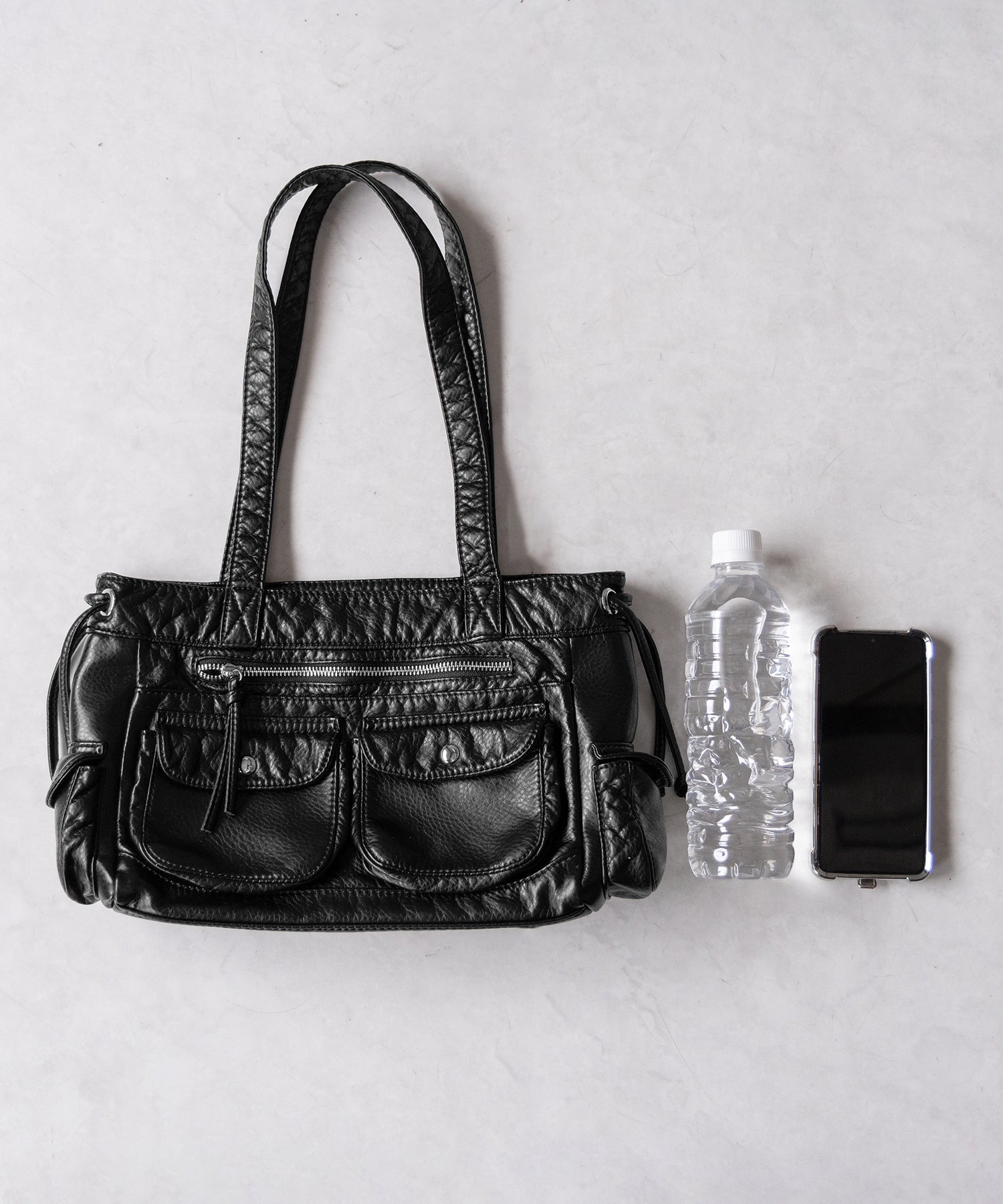 【 ３color 】アウトポケットジップアップエンボスヴィンテージハンドバッグ ／ out pocket zipup embossed vintage handbag