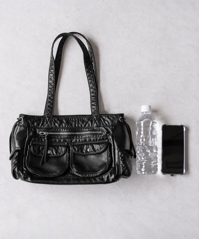 【 ３color 】アウトポケットジップアップエンボスヴィンテージハンドバッグ ／ out pocket zipup embossed vintage handbag