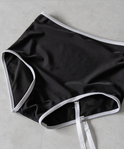 【 レディース水着／２点セット 】フロントリボンモノトーンハイウエストビキニ ／ front ribbon monotone high waist bikini