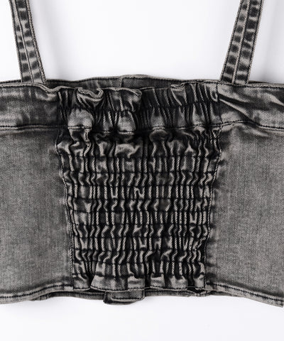 【 セットアップ 】ヴィンテージライクデニムビスチェ ＋ ストレッチフレアデニム SET ／ 【 SET UP 】 vintage like denim bustier + stretch flare denim
