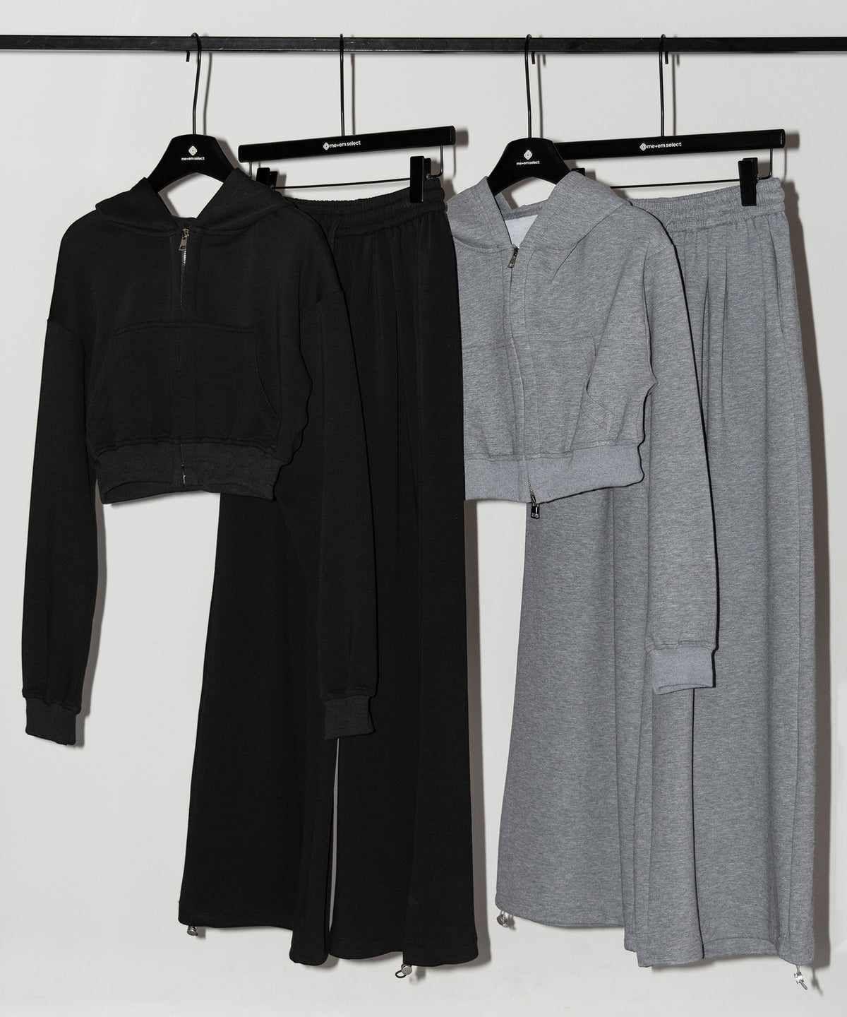 【 セットアップ 】ダブルジップショートパーカー ＋ タックワイドスウェットパンツ SET ／ double zip short hoodie + tuck wide sweat pants SET