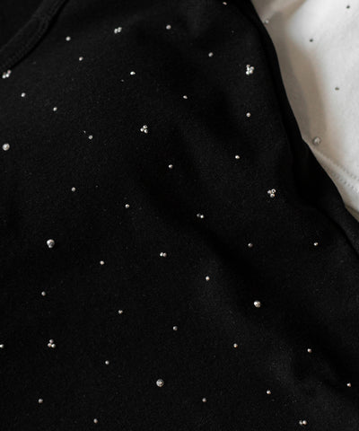 ラインストーンスクエアネックタイトＴシャツ ／Rhinestone square neck tight T-shirt