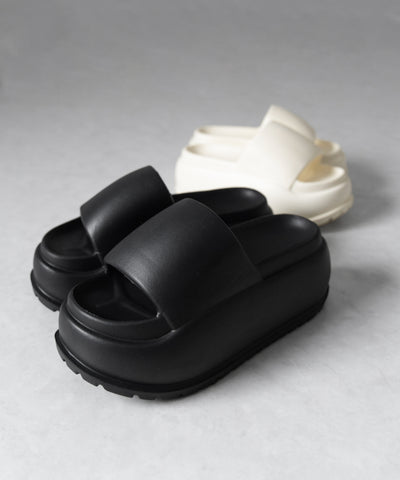 厚底ボリュームソールパフィースライドサンダル／platform volume sole puffy slide sandals
