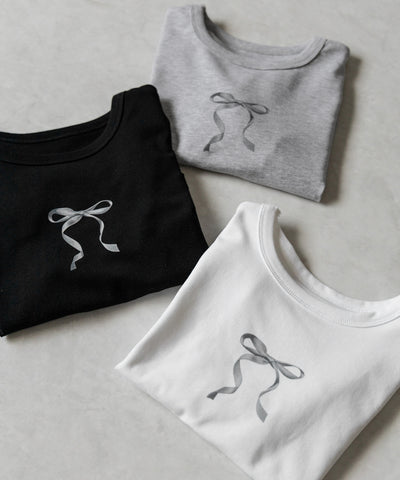【 ４color 】ミニリボンショートちびＴシャツ ／mini ribbon short chibi Tee