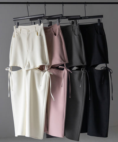 【 ３WAY 】ストラップリボンカットアウトハイウエストワイドスラックスパンツ