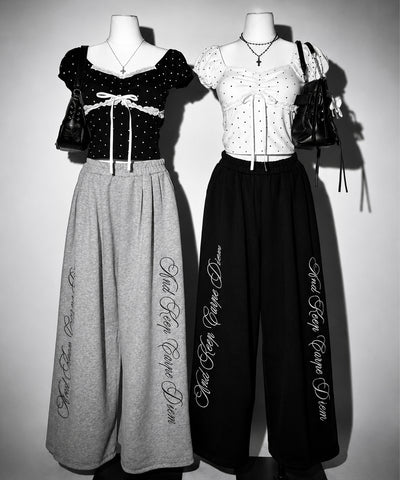 ドットレースリボンギャザーオフショルトップス ／ dot lace ribbon gathered off shoulder tops