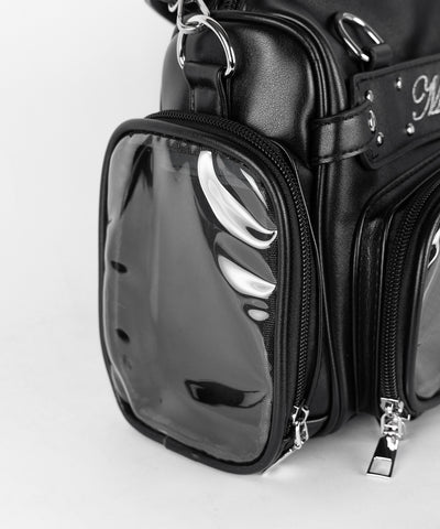 クリアポケット付きレタリング刺繍ショルダーバッグ ／ clear pocket lettering embroidery shoulder bag