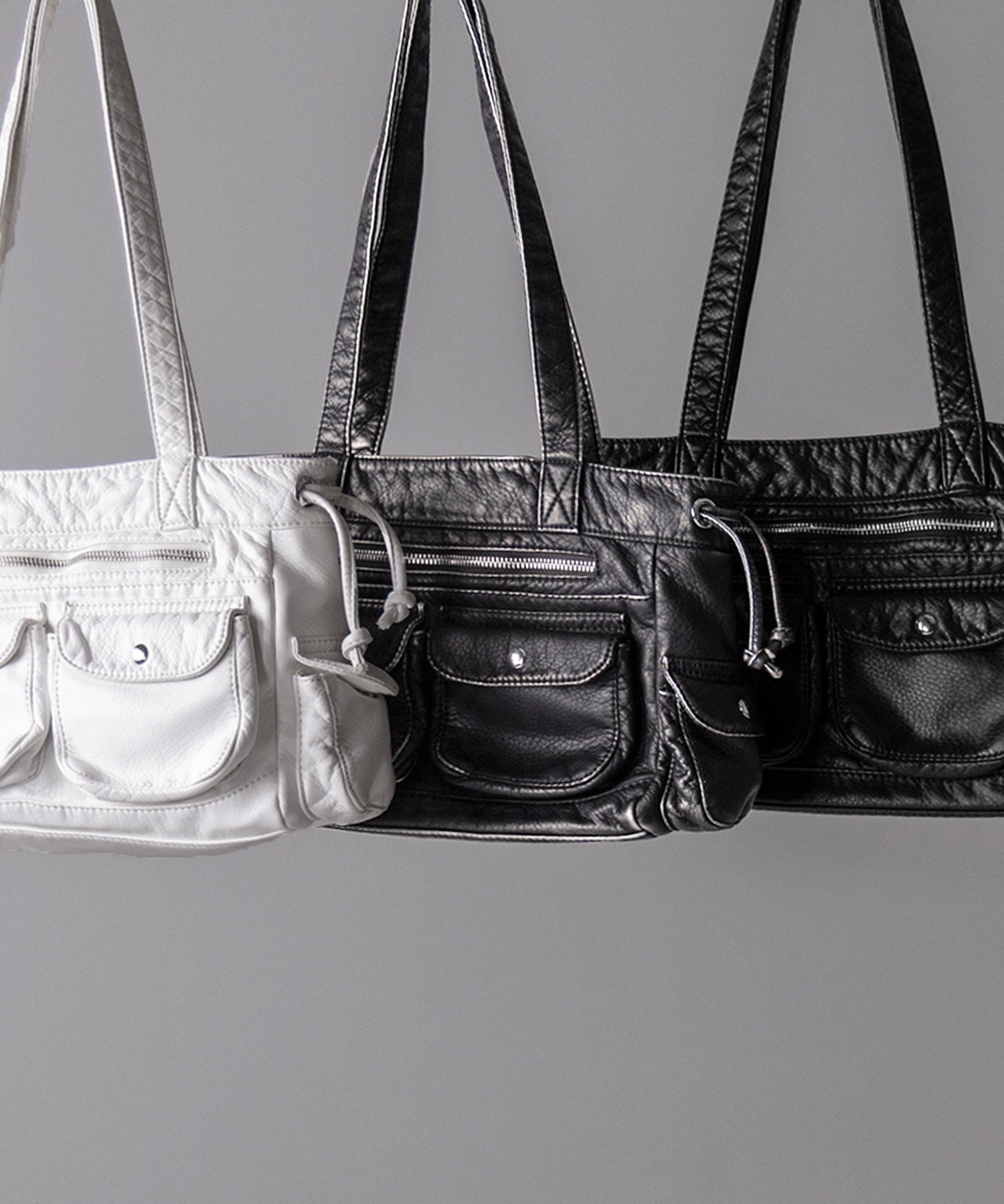 【 ３color 】アウトポケットジップアップエンボスヴィンテージハンドバッグ ／ out pocket zipup embossed vintage handbag