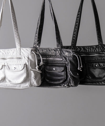 【 ３color 】アウトポケットジップアップエンボスヴィンテージハンドバッグ ／ out pocket zipup embossed vintage handbag