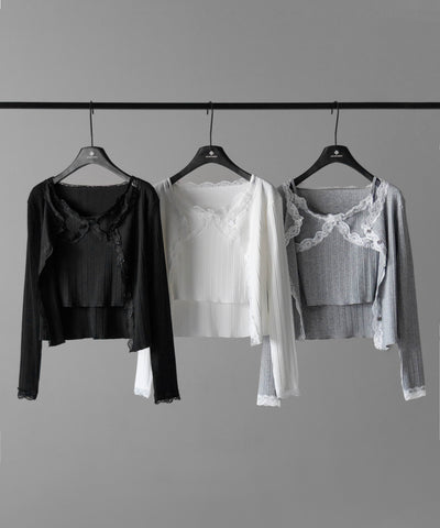 【 ２点セット 】レースドッキングリブキャミソール ＋ カーディガンセット ／ lace docking lib camisole + cardigan SET
