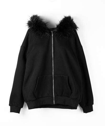 【 セットアップ 】裏起毛ファーフードオーバージップパーカー＆スウェットショートパンツ ／ Urakimo fur over zip hoodie ＆ sweat short pants SETUP
