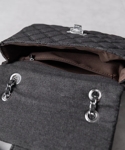 【２WAY 】キルティングチェーンデニムフラップショルダーバッグ ／ quilting chain denim flap shoulder bag