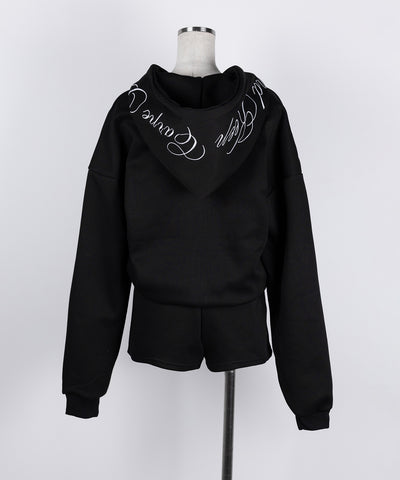 【 セットアップ 】レタリングロゴ刺繍ジップアップパーカー＆ショートパンツ ／ lettering logo embroidery zip-up hoodie ＆ short pants SETUP