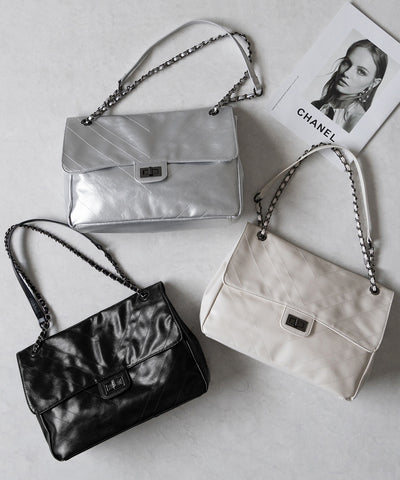 【 ３color 】２WAY チェーンフェイクレザーフラップショルダーバッグ ／ 2WAY chain fake leather flap shoulder bag