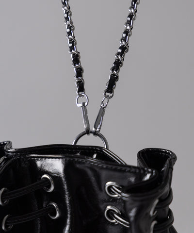 【 ２WAY 】フェイクレザースタッズポケット巾着ショルダーバッグ ／ ( 2WAY ) fake leather studs pocket drawstring shoulder bag
