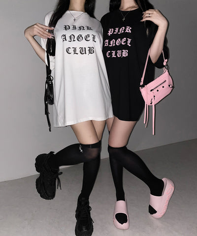 【 PINK ANGEL CLUB 】グランジロゴビッグＴシャツ ／ PINK ANGEL CLUB grunge logo big T-shirts