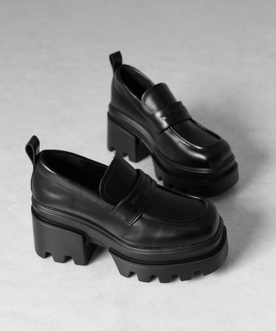 厚底チャンキーヒールコインローファー／platform chunky heel coin loafers