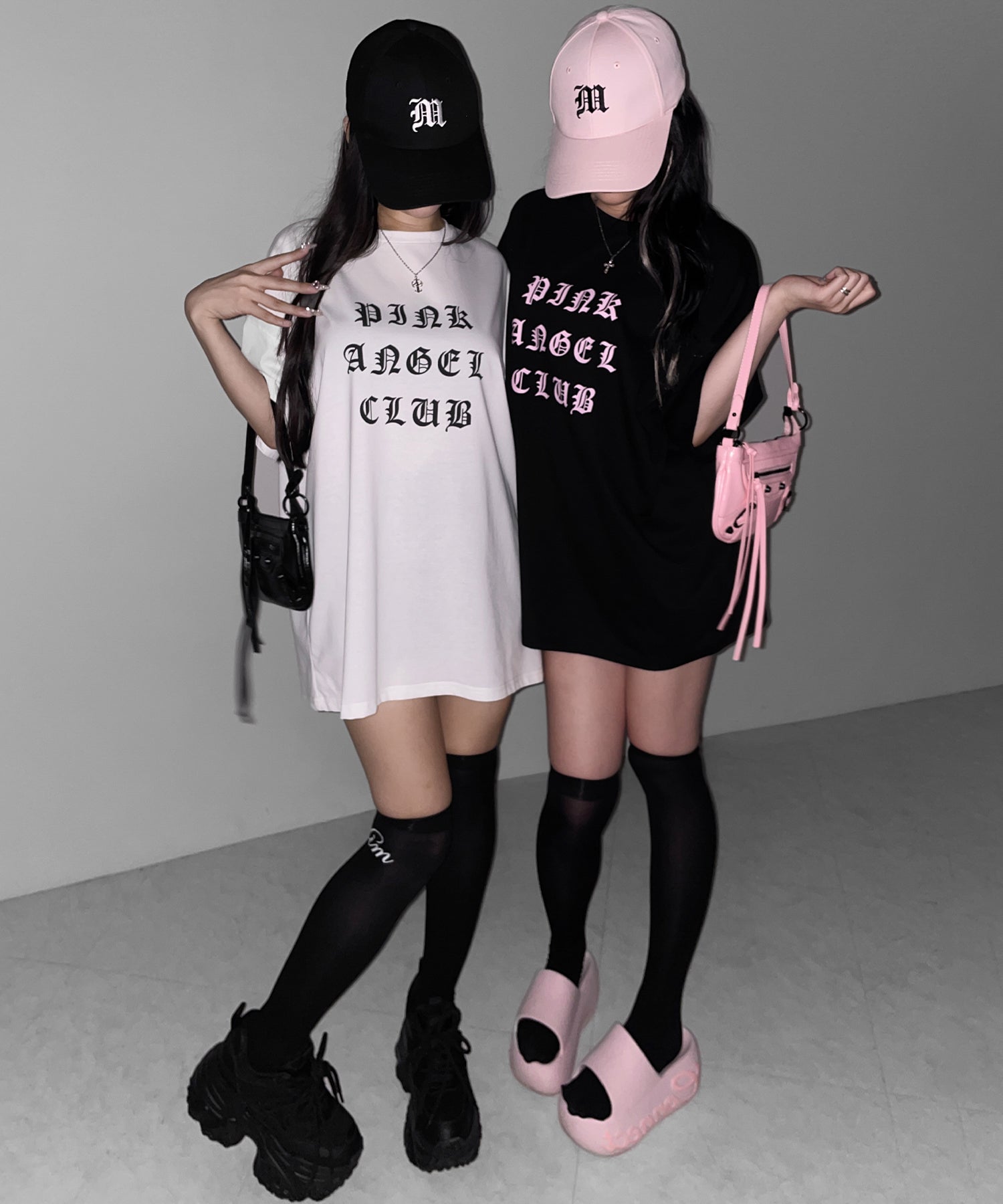 【 PINK ANGEL CLUB 】グランジロゴビッグＴシャツ ／ PINK ANGEL CLUB grunge logo big T-shirts