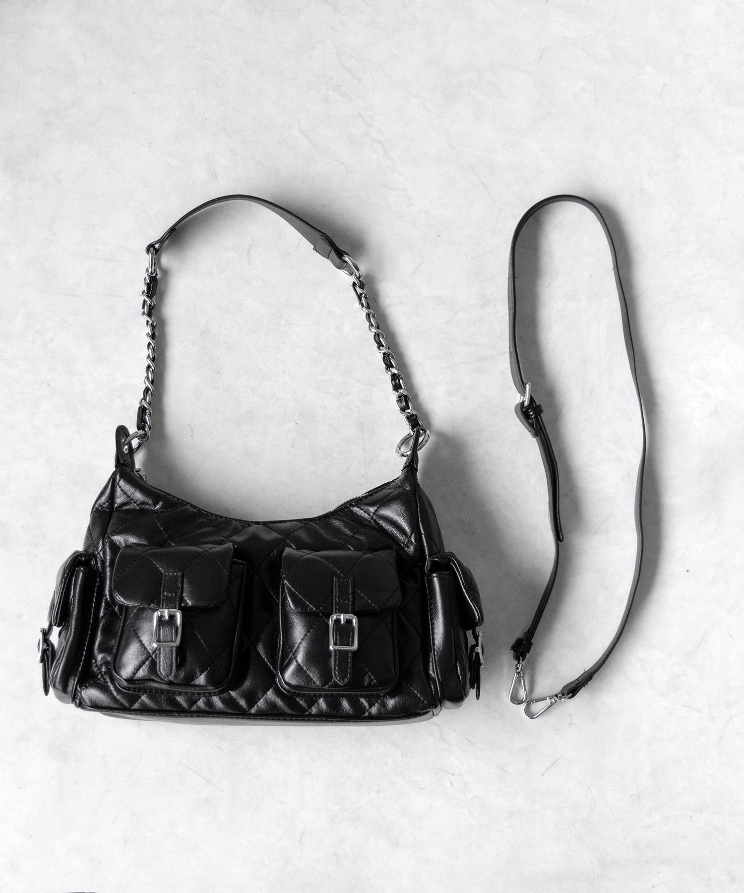 【 ２WAY 】アウトポケットキルティングチェーンショルダーバッグ ／ 2WAY out pocket quilting chain shoulder bag