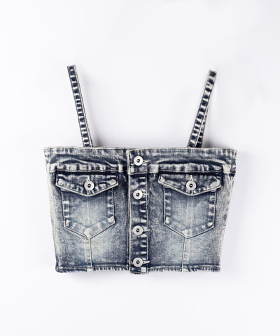 【 セットアップ 】ヴィンテージライクデニムビスチェ ＋ ストレッチフレアデニム SET ／ 【 SET UP 】 vintage like denim bustier + stretch flare denim