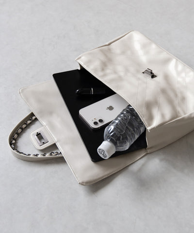 【 ３color 】２WAY チェーンフェイクレザーフラップショルダーバッグ ／ 2WAY chain fake leather flap shoulder bag