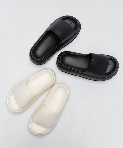 厚底ボリュームソールパフィースライドサンダル／platform volume sole puffy slide sandals