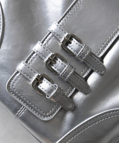 【 ３color 】ベルテッドフェイクレザーショルダーバッグ ／ belted fake leather shoulder bag