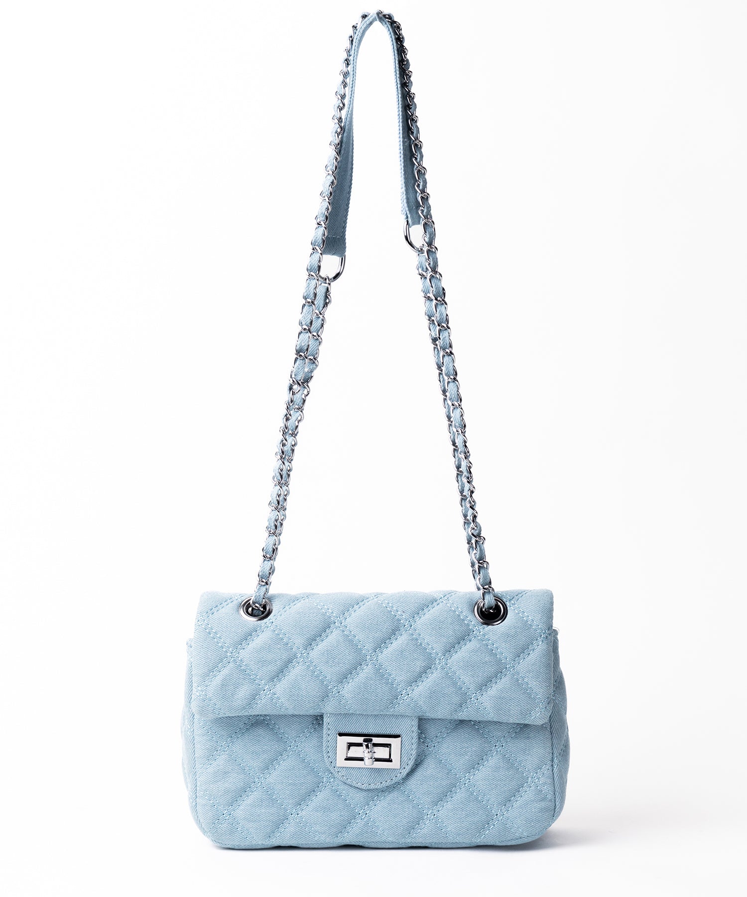 【２WAY 】キルティングチェーンデニムフラップショルダーバッグ ／ quilting chain denim flap shoulder bag