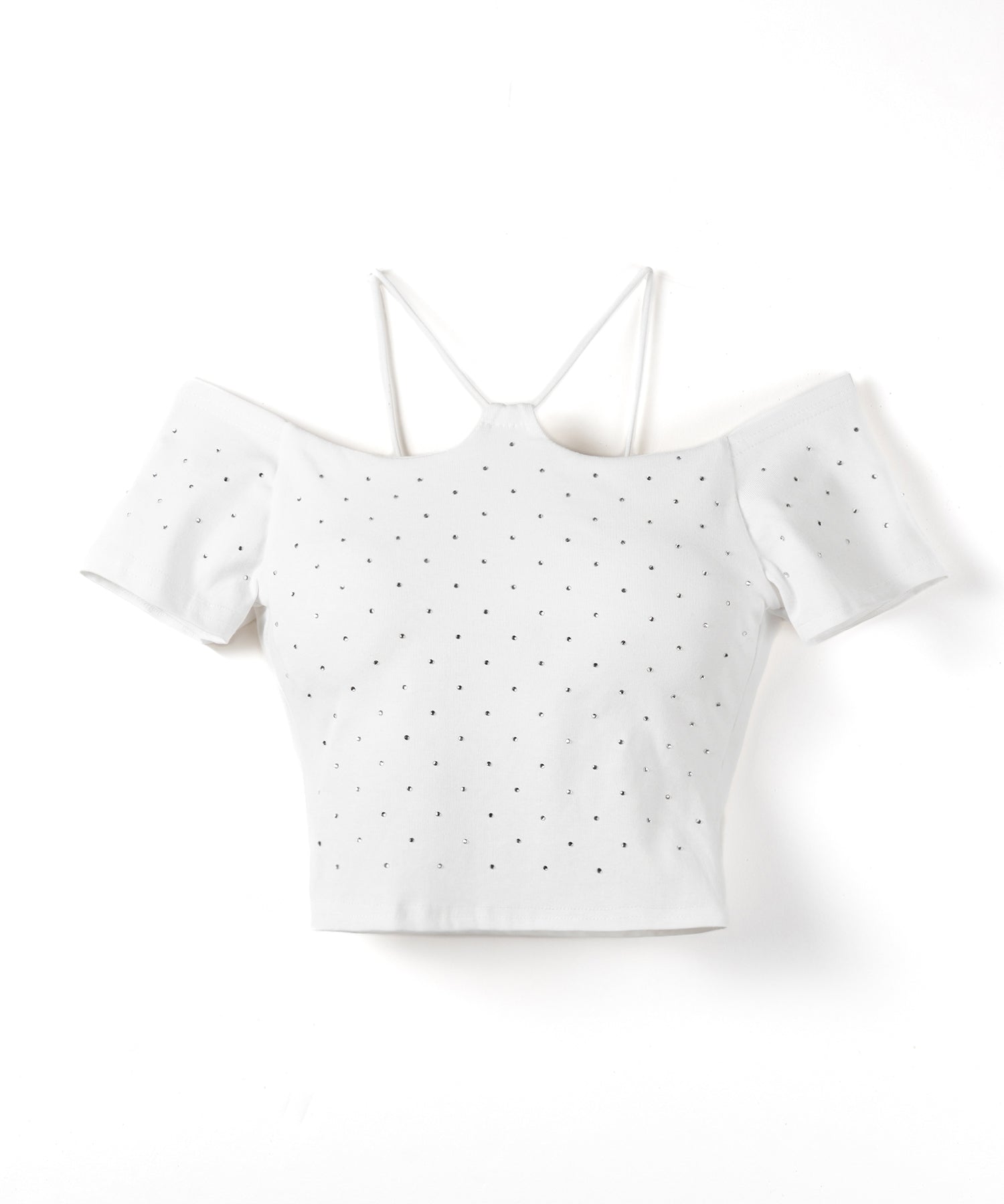 ラインストーンクロスネックショートTシャツ ／ Rhine stone cross neck short T-shirts