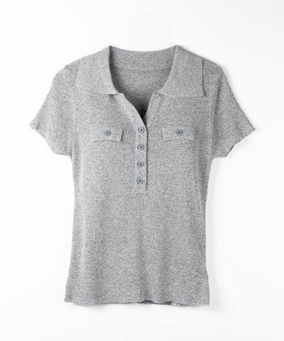スキッパーボタンロングシアーニットトップス ／ skipper button long sheer knit tops