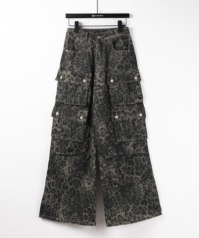【 ２color ／ ４size 】レオパードヴィンテージタックワイドカーゴデニム ／ leopard vintage tuck wide cargo denim
