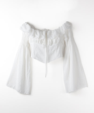 【 ２color ／ ３WAY 】チョーカーリボンフレアスリーブオフショルブラウス ／ choker ribbon flare sleeve off-shoulder blouse