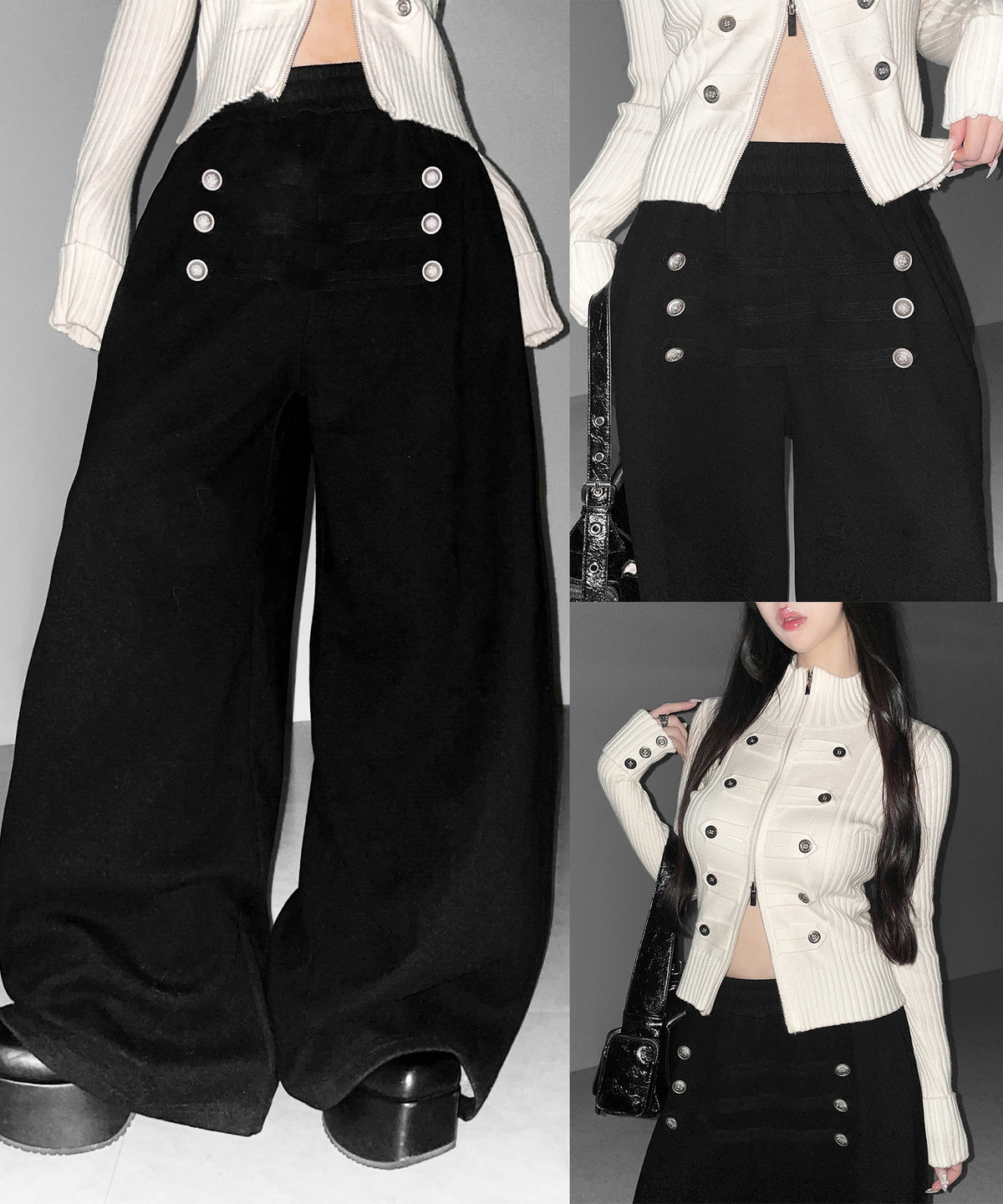 【 微起毛 】ナポレオンデザインボリュームワイドパンツ ／ napoleon design volume wide pants